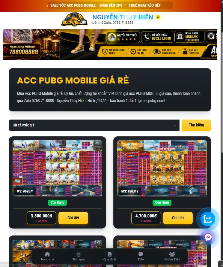 Shop mua bán acc Pubg Mobile Uy Tín - Accpubg.com