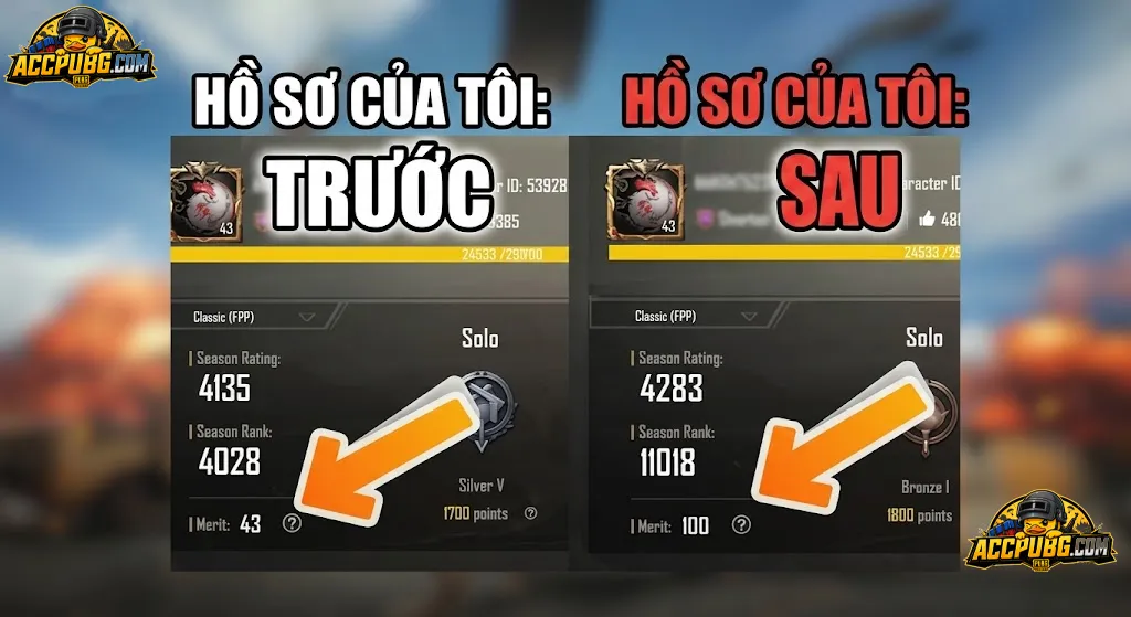Hồ sơ trước và sau khi tăng điểm uy tín Pubg Mobile