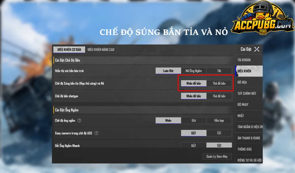 Chế độ súng ngắm & nỏ & shotgun